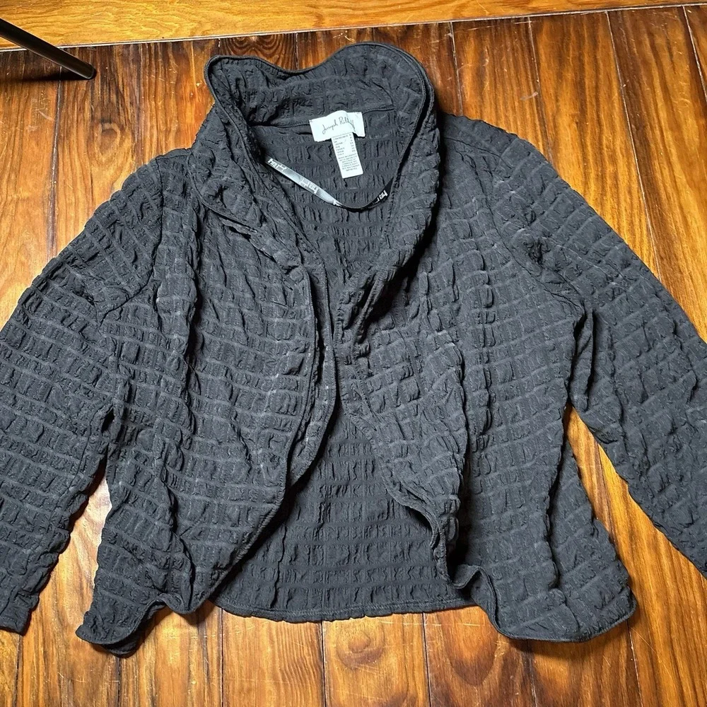 Joseph Ribkoff Bubble Woven Cropped Jacket Black Open Front Sz 6 A1673